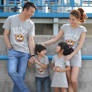  亲子装夏装新款韩版长款胖妈妈短袖T恤父子母子装母女父女装