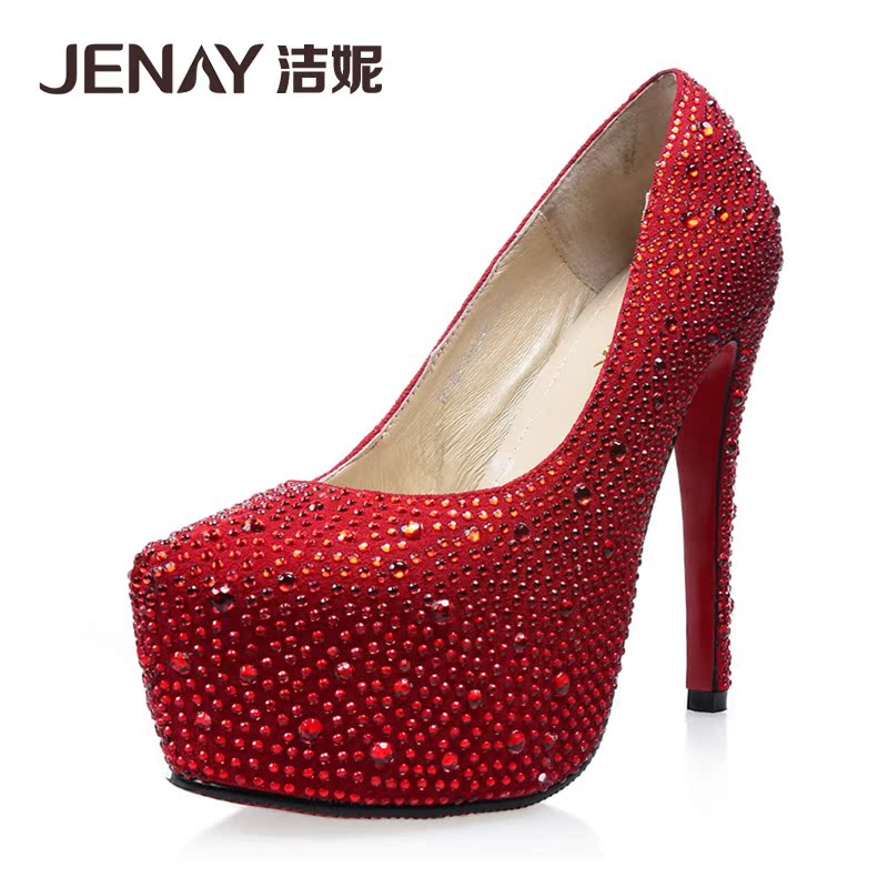 JENAY/洁妮 单鞋红色水钻高跟鞋水晶婚鞋防水台 结婚鞋珍珠新娘鞋 JENAY/洁妮 单鞋红色水钻高跟鞋水晶婚鞋防水台 结婚鞋珍珠新娘鞋