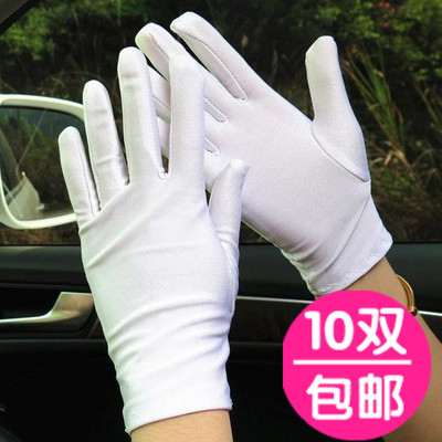 春秋夏季薄款白色礼仪手套黑弹力紧身氨纶手套男女运动会体操表演