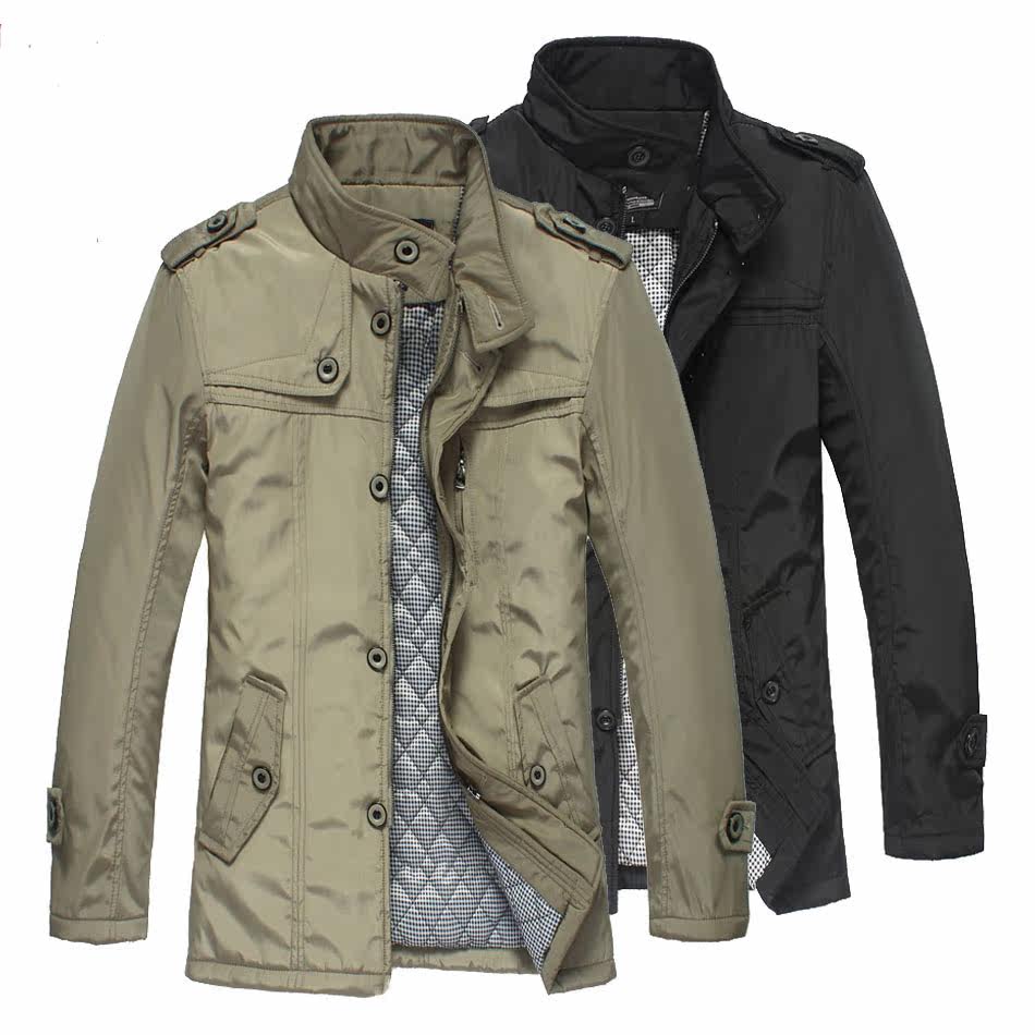 Clearance men's slim fit to keep warm in winter leisure Korean coat men's thick coat stand collar long coat