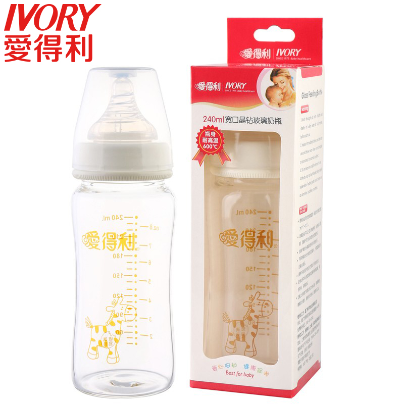 愛得利寬口奶瓶 晶鑽玻璃奶瓶Y1023 240ml新生兒防脹氣防摔 防暴在類目 尿片/洗護/餵哺/推車牀, 奶瓶/奶瓶相關, 奶瓶中 - 來自Buy2taobao.com提供專業的淘寶代購服務