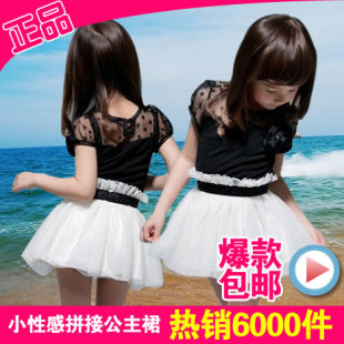  韩国童装女童夏拼接黑白公主裙儿童连衣裙韩版女童裙正品纱裙