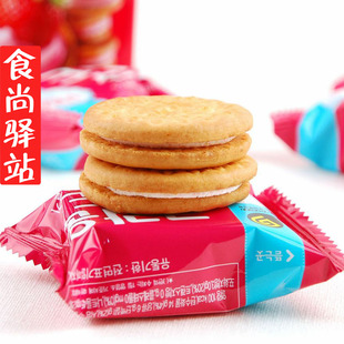  韩国进口食品零食特产 crown可拉奥 可瑞安山都草莓夹心饼干161g