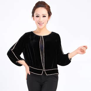  衣行万家品牌 春装新品中老年女装中长款真丝绒外套 妈妈装