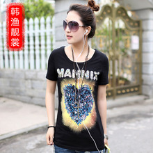 Han Yue Liang Sang summer female models round neck short sleeve t-shirt female Korean tidal loose big yards women's summer short-sleeve T-shirt