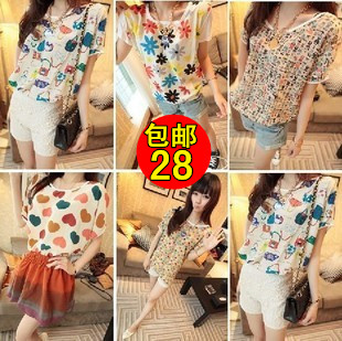  包邮春装新款短袖雪纺衫上衣夏装女式打底衫女韩版休闲t恤潮