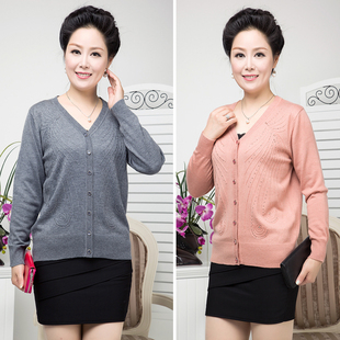<em>中老年</em>女装春装长袖宽松<em>针织女</em>毛衣外套<em>薄开衫</em>