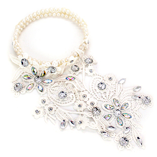  千色新娘 387新款珍珠蕾丝结婚发饰 水钻白色头花 婚纱配饰品头饰