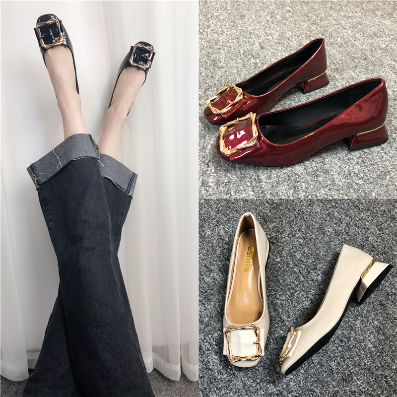 網紅淺口粗跟單鞋女2019春季新款韓版方頭百搭中跟複古奶奶鞋女鞋在類目 女鞋, 低幫鞋中 - 來自Buy2taobao.com提供專業的淘寶代購服務