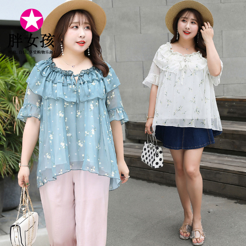 Fat Girl 2019 summer fat people Sister mm XL Chiffon shirt 200 Show thin Baby unlined upper garment shirtin the Women's clothing/Boutique , Lace shirt/Chiffon shirt category - from Buy2taobao.com to provide professional Taobao agent buy service