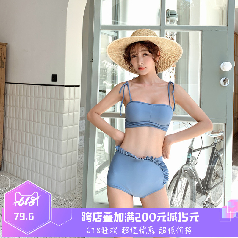 夏新款 抹胸绑带露背高腰遮肚显瘦木耳边分体泳衣女 温泉度假泳装在类目 运动/瑜伽/健身/球迷用品, 游泳, 分体泳衣中 - 来自Buy2taobao.com提供专业的淘宝代购服务