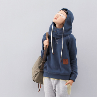  初语 俩穿可脱卸帽 圆领套头抓绒卫衣 女 文艺潮范绒衫 宽松 春装