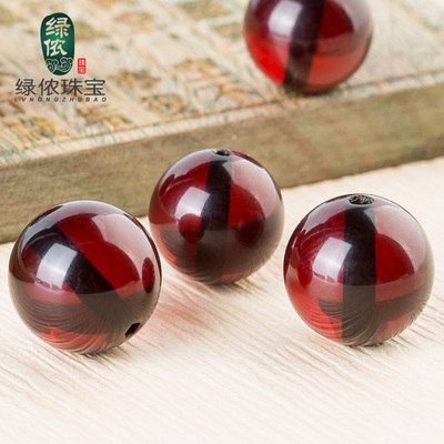 天然血珀散珠圆珠子原石琥珀蜜蜡隔珠手链佛珠半成品手串DIY配件