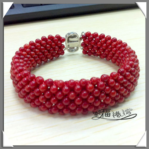 幸福港湾 民族风 精美红珊瑚珠宽版手链/饰品 幸福港湾 民族风 精美红珊瑚珠宽版手链/饰品