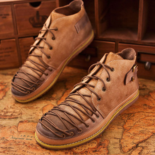  韩版潮流男装新品fashion牛筋底低筒靴牛皮鞋子男士休闲皮靴