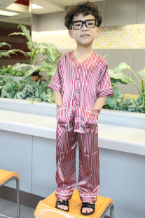  童装男童女童夏装儿童短袖睡衣仿丝绸睡衣小孩睡衣家居服套装