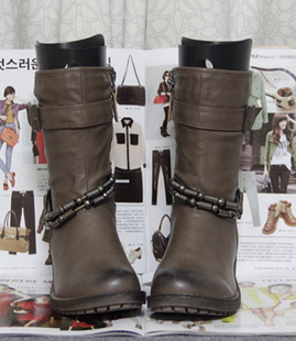  极品！帅呆了外贸原单大码女士中跟防水台粗跟马丁靴骑士靴子短靴