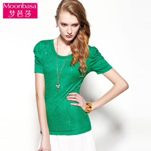  梦芭莎/女装 欧式蕾丝拼接百搭泡泡袖T恤 032212214