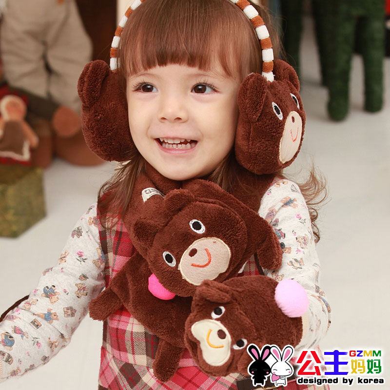 动物造型儿童护耳围巾耳套手套套装 