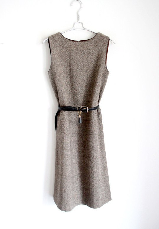 复古孤品 精致做工百搭咖色花呢羊毛<em>背心裙</em> - 