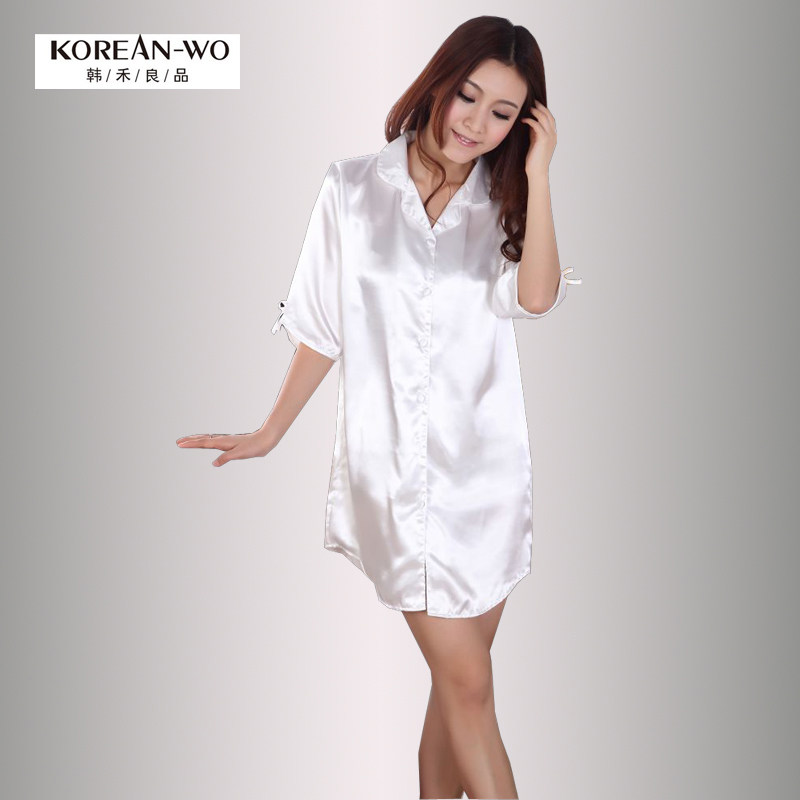 Han Wo summer silk white shirt ladies silk pajamas home services