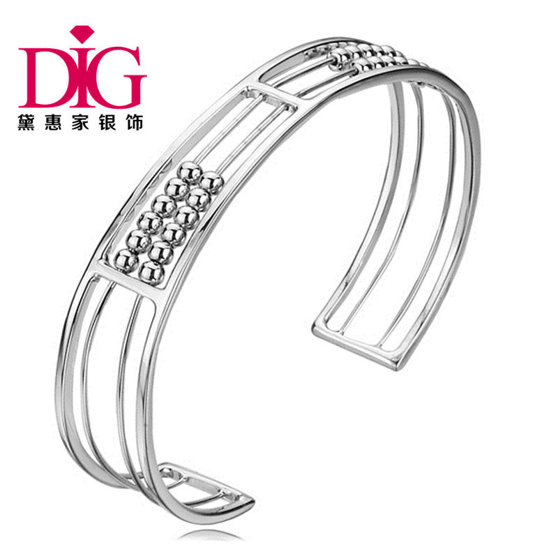 DIG黛惠家 民族风 精品镂空925纯银镀白金手镯 925纯银手环 银不 DIG黛惠家 民族风 精品镂空925纯银镀白金手镯 925纯银手环 银不