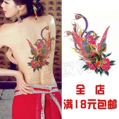 纹身贴大图女款后背火凤凰图案仿真刺青防水持久性感大腿疤痕贴纸