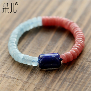 朵儿出品 阿根廷AAA级冰种红纹石手链 个性 搭配海蓝宝