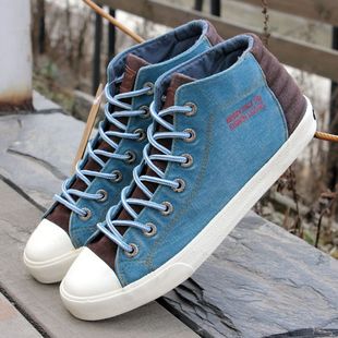  正品人本1219韩版个性拼色潮男鞋高帮男士帆布鞋学院风中帮休闲鞋