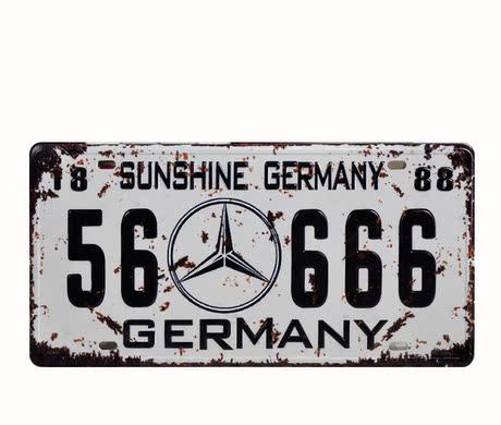 复古车牌 德国名车奔驰汽车标志 个性做旧车牌