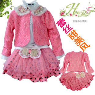  童装 春装新款 原创儿童春秋季 女童套装长袖+裙子3件套包邮