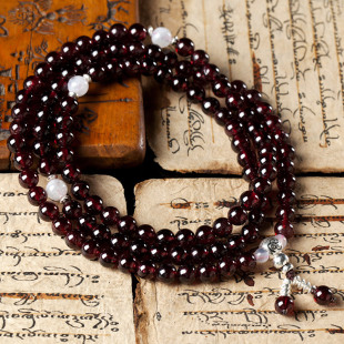  『天珠传奇』顶级纯天然酒红石榴石108颗佛珠手链手串 当卡寺开光