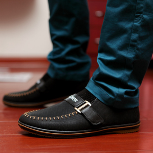  春季新品英伦男士休闲鞋潮流低帮鞋板鞋PU搭扣男鞋潮