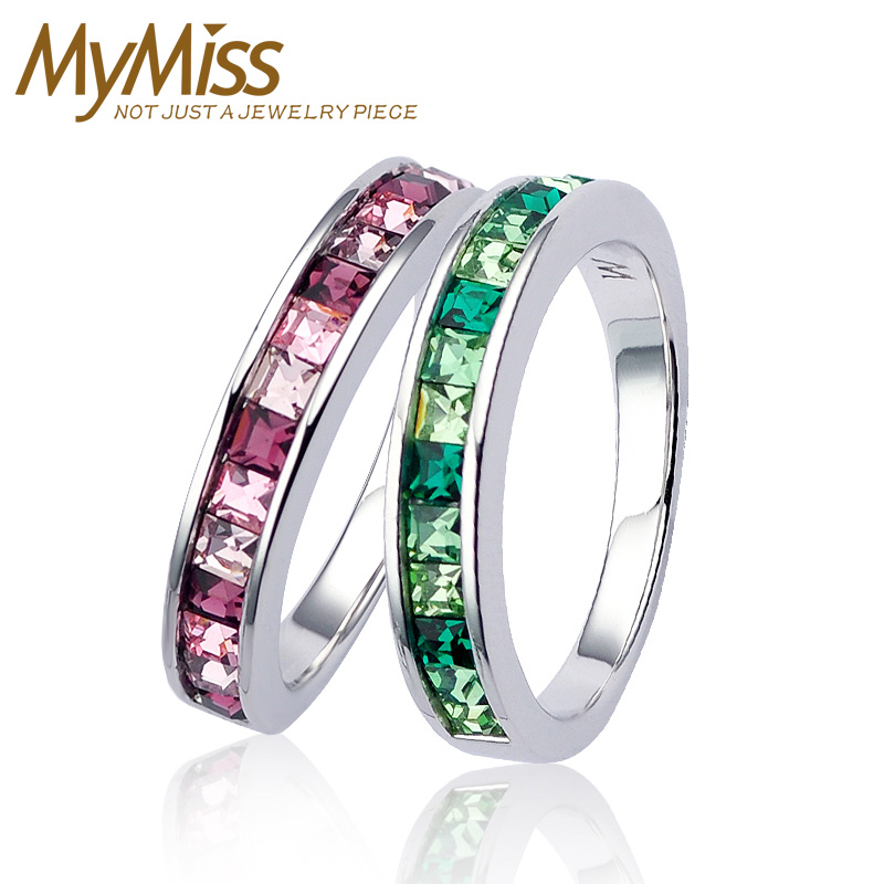 Mymiss 925纯银镀白金戒指 女食指韩版时尚潮人水晶指环 银饰品 Mymiss 925纯银镀白金戒指 女食指韩版时尚潮人水晶指环 银饰品