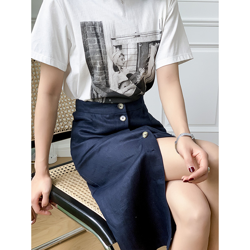 YUMISOME French Retro romantic temperament Ramie Button Show thin Self cultivation Straight Half skirtin the Women's clothing/Boutique , Skirts category - from Buy2taobao.com to provide professional Taobao agent buy service