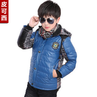  皮可西冬装加棉加厚男童棉衣童装儿童棉袄中大童加绒棉服外套