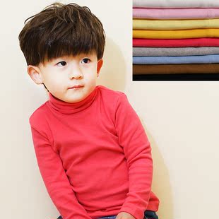  三件包邮童装儿童高领打底衫男女长袖t恤女童精梳棉纯棉内衣男童