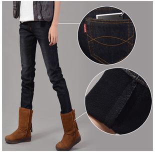  冬季新款韩版显瘦长裤加绒加厚牛仔裤女小脚裤铅笔裤潮大码女裤子