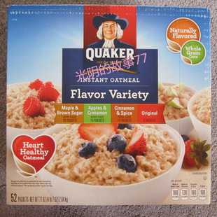  美国直邮 桂格Quaker速溶低糖燕麦片2.04kg52小包 多口味早餐麦片