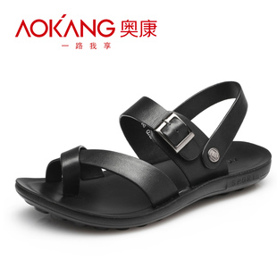  奥康正品 潮流休闲皮鞋 软牛皮男凉鞋男士夏季透气男鞋夹趾沙滩鞋