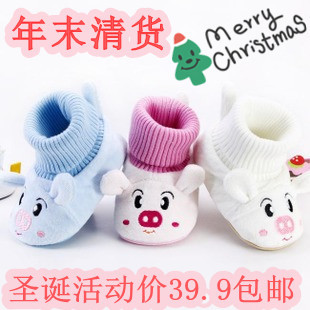  香港品牌冬款袜套鞋宝宝学步鞋正品小猪丹尼 软胶底保暖婴儿鞋子