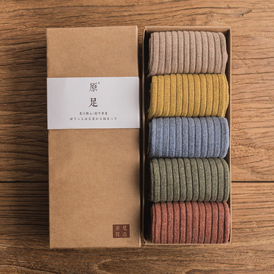 原足袜子女中筒袜秋冬季纯棉袜女士堆堆袜韩国复古毛袜子加厚长袜