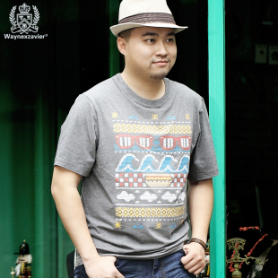  韦恩泽维尔 加肥加大码男装 潮胖人男士短袖印花T恤打底衫#731