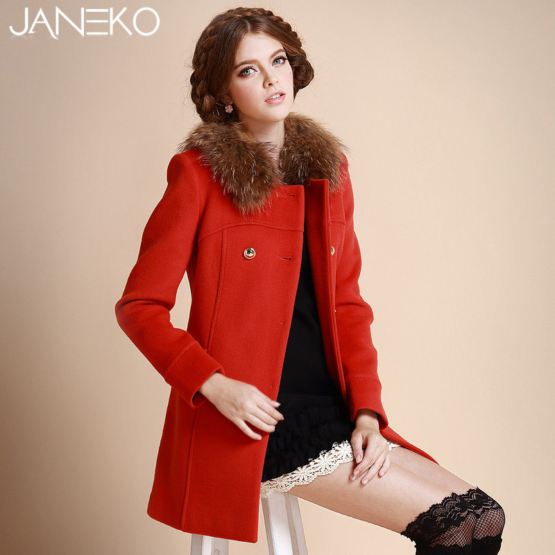 janeko 2013<em>秋装</em>新款毛呢<em>外套红色</em>大码修身毛