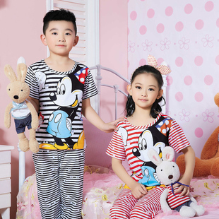  哈里韦博 夏款儿童睡衣 男孩 女童纯棉可爱米奇兄妹装 家居服