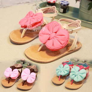  女童童鞋蝴蝶结人字夹趾凉鞋韩春儿童鞋子宝宝一字夹凉鞋1133