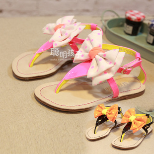  女童童鞋蝴蝶结人字夹趾凉鞋韩春儿童鞋子宝宝一字夹凉鞋018