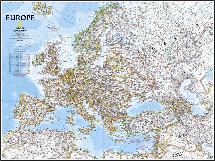 最新欧洲地图 政区图版图装饰画壁画挂画2012