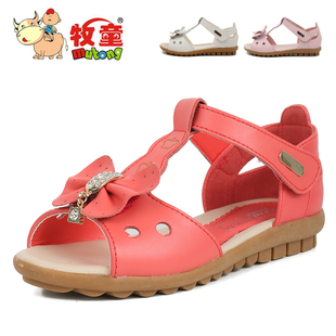  牧童童鞋 夏季新款凉鞋 女童牛皮凉鞋  牛筋底镂空儿童公主鞋