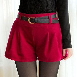 爆款实拍 韩版高腰百褶<em>短裤毛呢</em>靴裤<em>松紧</em>腰显